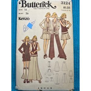 Butterick 3124 pattern cardigan skirt pant bell bottoms 1970s size 14